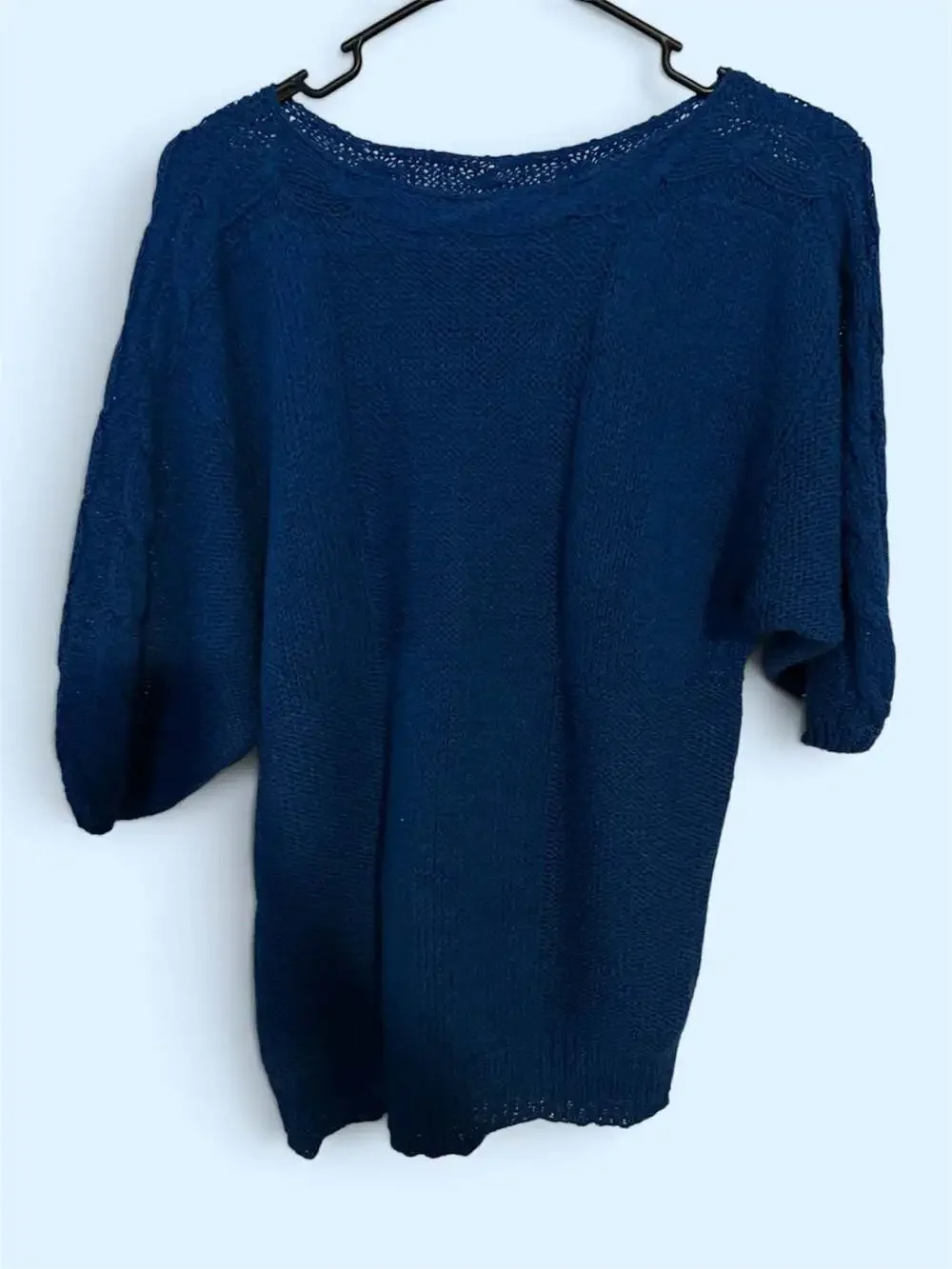 Blue Knit Boho Sweater with Cable Knit Details